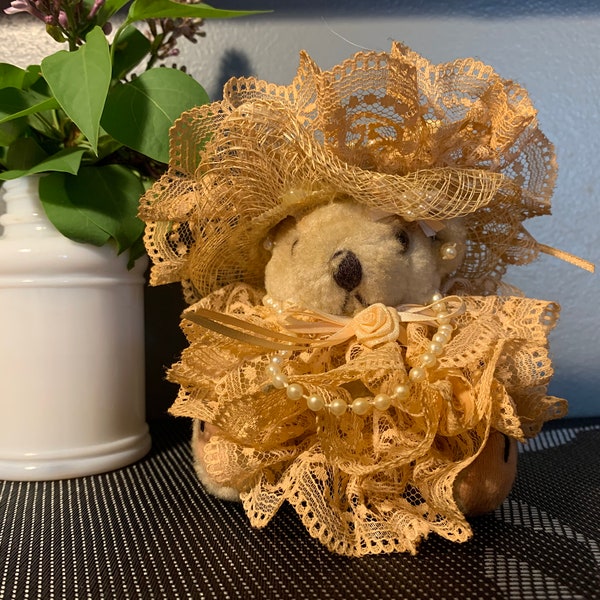 Vintage Fancy Mini Jointed Teddy Bear Collectible