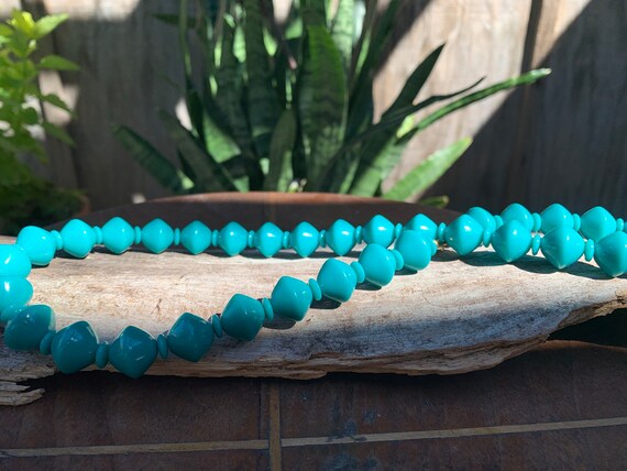 Vintage Faux Turquoise Beaded Necklace & Pierced … - image 4