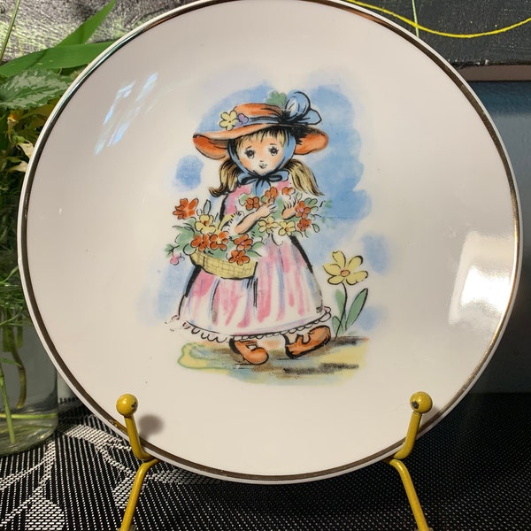 Vintage Nevco "Bavaria" Wall Plate Young Girl Collecting Flowers Collectible Wall Hanging Plate