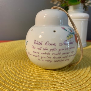 Vintage Ceramic Floral Pomander Fragrance Holder with Mother Poem.