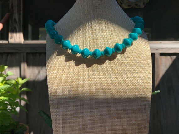 Vintage Faux Turquoise Beaded Necklace & Pierced … - image 3