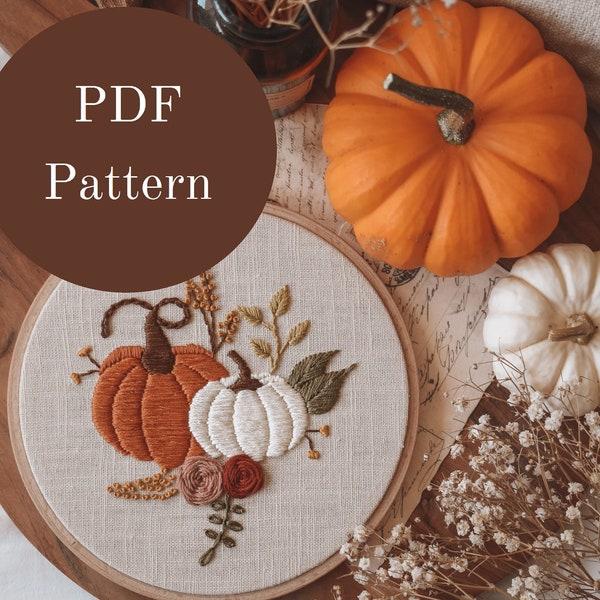 Embroidery Pattern - Hand Embroidery Pattern - Pumpkin Embroidery - Fall Autumn Embroidery -DIY Embroidery Hoop -Beginner Embroidery Pattern