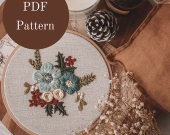 Embroidery Pattern - Hand Embroidery Pattern - Winter Embroidery - Flower Embroidery - DIY Embroidery Hoop - Beginner Embroidery Pattern