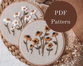 Embroidery Pattern - Hand Embroidery Pattern - Flower Embroidery - Botanical Embroidery - Daisy - DIY Embroidery Hoop - Beginner Embroidery