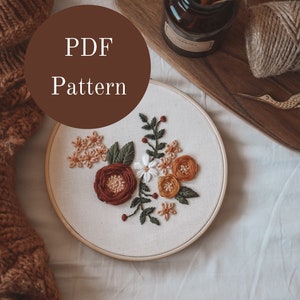 Embroidery Pattern - Hand Embroidery Pattern - Floral Embroidery - Flower Embroidery - DIY Embroidery Hoop - Beginner Embroidery Pattern