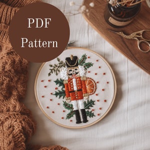Embroidery Pattern - Hand Embroidery Pattern - Christmas Embroidery - Nutcracker - DIY Embroidery Hoop - Beginner Embroidery Pattern