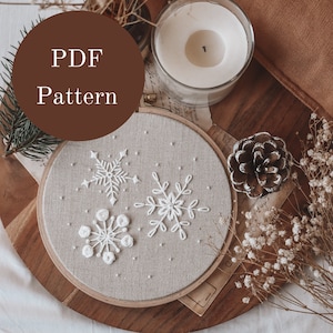 Embroidery Pattern - Hand Embroidery Pattern - Christmas Embroidery - Snowflakes - DIY Embroidery Hoop - Beginner Embroidery Pattern