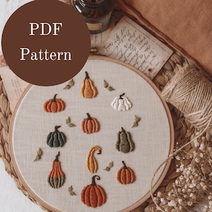 Patrón de bordado - Patrón de bordado a mano - Bordado de calabaza - Bordado de otoño -Aro de bordado DIY -Patrón de bordado para principiantes
