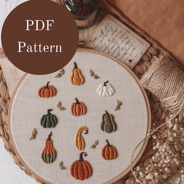 Embroidery Pattern - Hand Embroidery Pattern - Pumpkin Embroidery - Fall Autumn Embroidery -DIY Embroidery Hoop -Beginner Embroidery Pattern