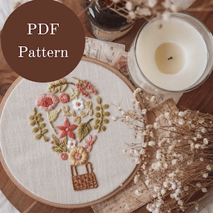 Embroidery Pattern - Hand Embroidery Pattern - Flower Embroidery - Botanical Embroidery - Balloon - DIY Embroidery Hoop -Beginner Embroidery