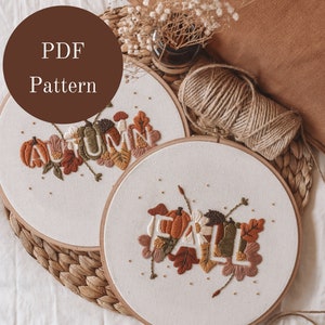 Embroidery Pattern -Modern Hand Embroidery Patterns-Autumn Embroidery Pattern-Pumpkin Embroidery-Embroidery Script-Embroidery Designs Trendy