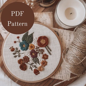 Embroidery Pattern - Hand Embroidery Pattern - Flower Embroidery - Botanical Embroidery - DIY Embroidery Hoop - Beginner Embroidery