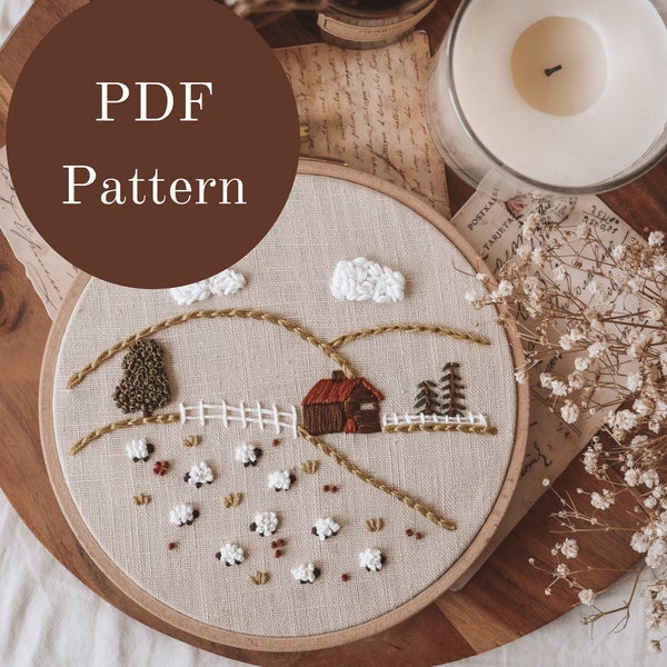Embroidery Pattern - Hand Embroidery Pattern - Sheep Embroidery - Animal - Spring Embroidery - DIY Embroidery Hoop - Beginner Embroidery