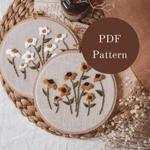 Embroidery Pattern - Hand Embroidery Pattern - Flower Embroidery - Botanical Embroidery - Daisy - DIY Embroidery Hoop - Beginner Embroidery