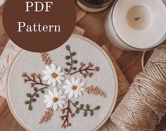 Embroidery Pattern - Hand Embroidery Pattern - Flower Embroidery - Botanical Embroidery - Daisy - DIY Embroidery Hoop - Beginner Embroidery