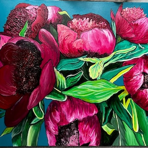 Pink peonies - original Oil on canvas