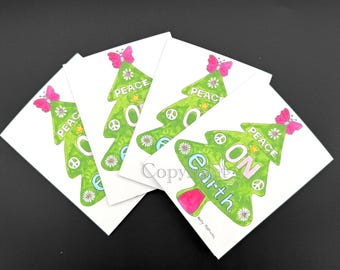 GROOVY YULE TREE | Watercolor Christmas Note Cards by Holly Maxwell