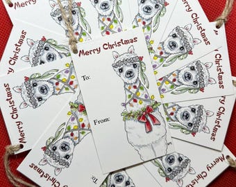 BEDECKED LLAMA | Watercolor Christmas Gift Tags by Holly Maxwell