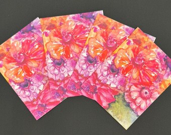 BRILLIANT ZINNIAS | Watercolor Floral Note Cards by Holly Maxwell