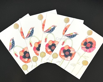 SPECKLED POPPY | BIRD | Note Cards by Holly Maxwell