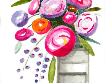 BURSTING BOUQUET | Floral | Watercolor Print | Giclee Fine Art Print by Holly Maxwell