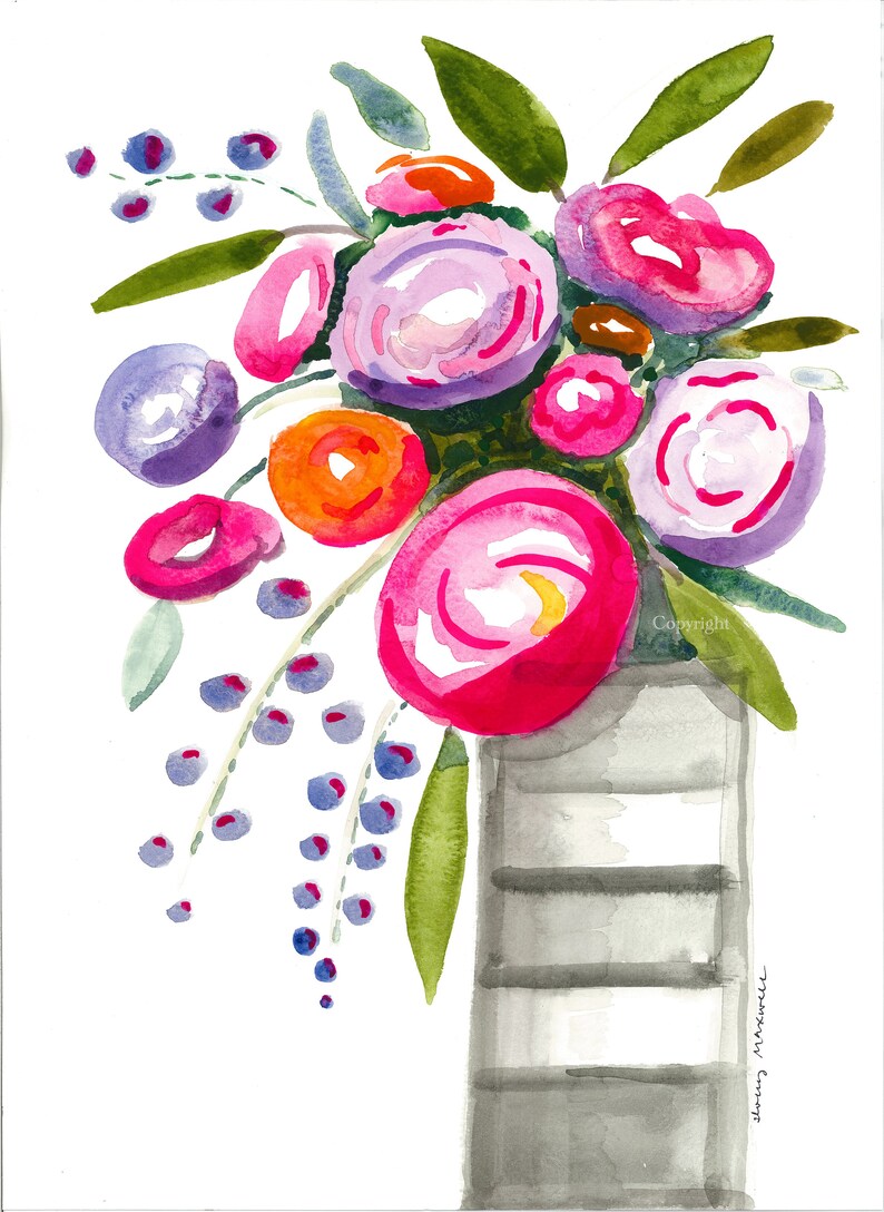 BURSTING BOUQUET | Floral | Watercolor Print | Giclee Fine Art Print by ...