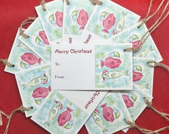 MERRY FISHMAS | Watercolor Christmas Gift Tags by Holly Maxwell