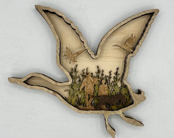 Flying Duck Hunting Scene Wood Wall Decor: Vintage Man Cave Gift
