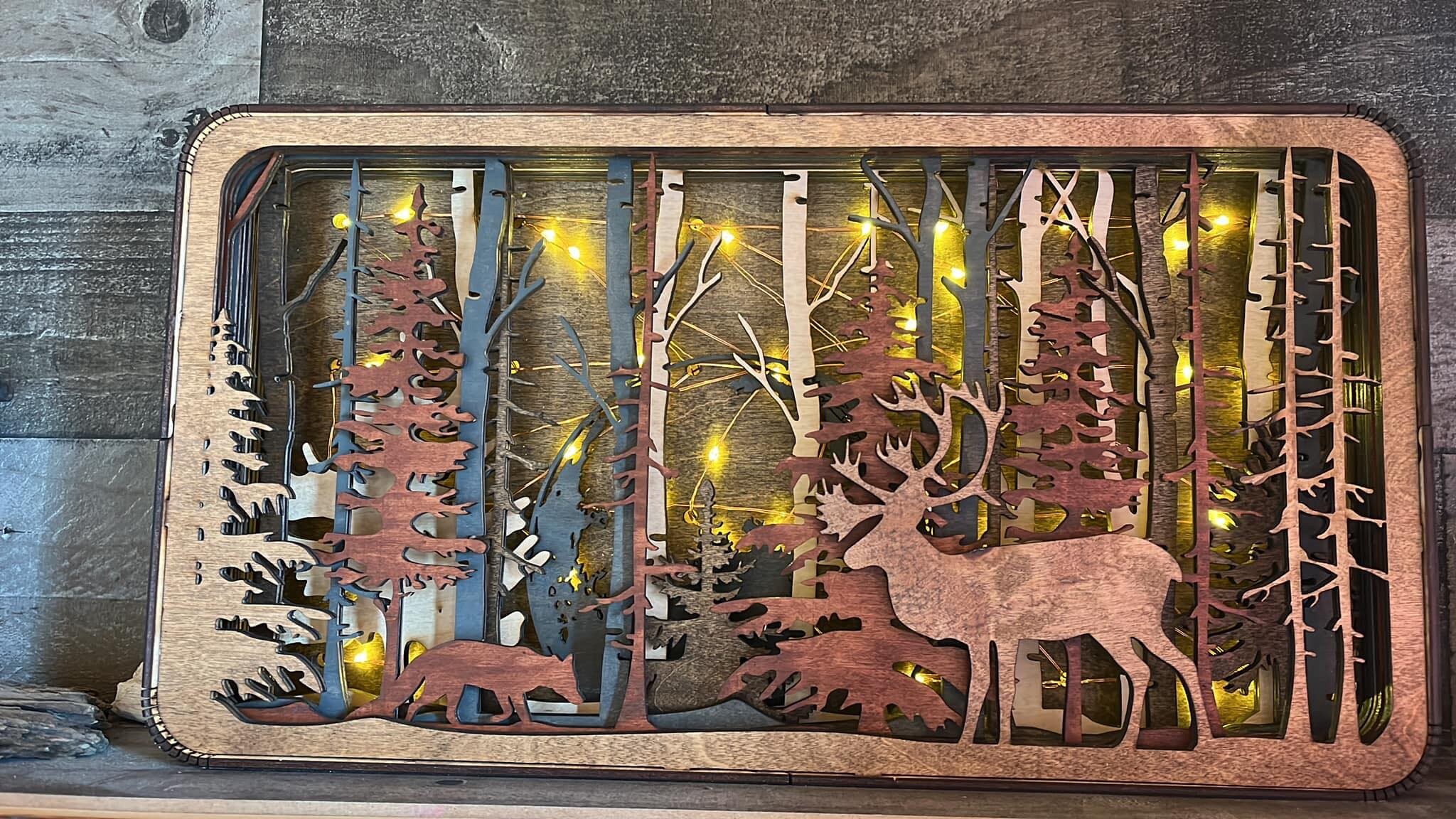 Caribou Light Shadow Box Unique Handmade Gift - Etsy