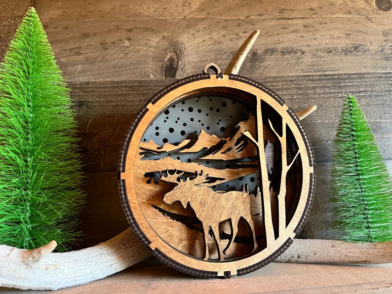 Rustic Moose Ornament with LED Lights - Thumbnail 3