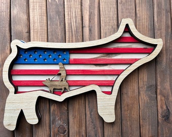 USA Patriotic Flag Pig Wood Sign, 4H Award, Livestock Show Decor