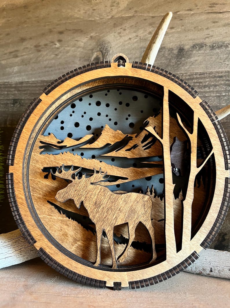 Rustic Moose Ornament with LED Lights