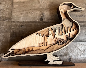 Layer Duck with 1 Dog Waterfowl Hunting Gift Decor | Rustic Mancave Wood Wall Art | Handmade Hunter Gift