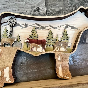 Hereford Ochs mit Herde Dekor | Geschenke oder Färse Einzigartige Handgefertigte Ranch Farm