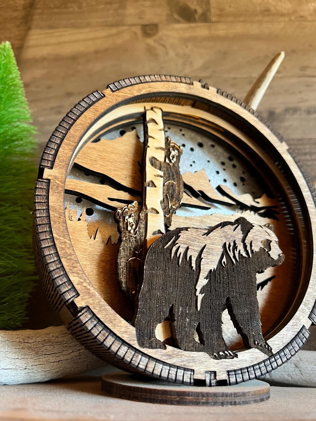 Rustic LED Bear & Cubs Wood Wall Art - Cabin Decor - Etsy
