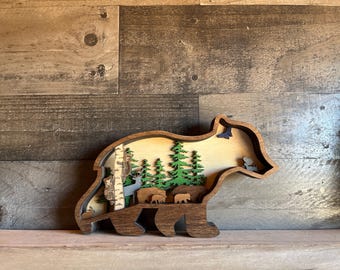 Cub Bear Mancave Gift Unique Handmade Wooden Decor Ornament