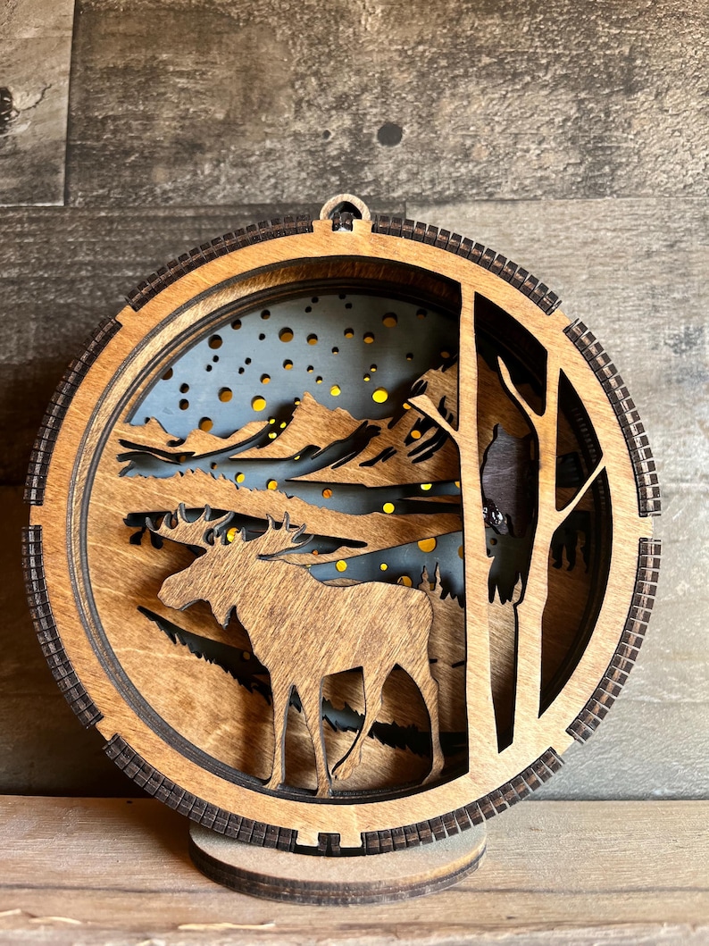 Rustic Moose Ornament with LED Lights - Thumbnail 2