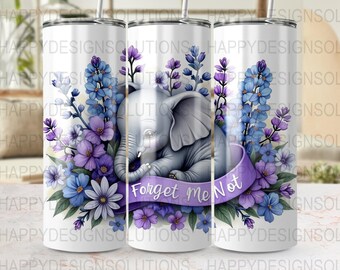 Envoltorio para vaso de concientización sobre la enfermedad de Alzheimer, archivo PNG de vaso delgado de 20 oz, diseño de sublimación Forget Me Not, guerrero de la enfermedad de Alzheimer