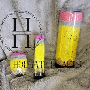 Personalized Teacher Gift Bundle | Glitter Pencil Tumbler + Epoxy Pen + Wireless Mouse