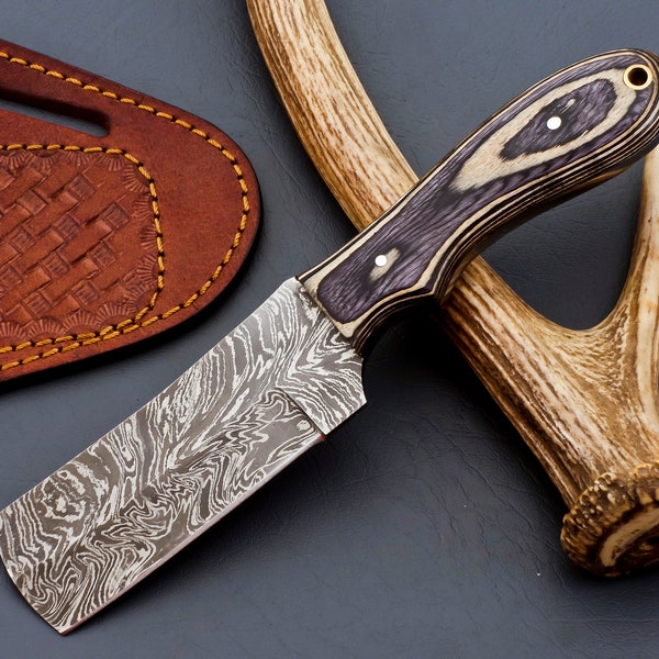 Top Selling CowBoy Bull Cutter Knife Hand Forged Damascus Steel EDC Knife, Cow Cutter Knife With Free Leather Sheath