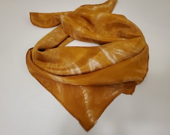 Mushroom Dyed Silk Habotai Scarf/Bandana - Caramel Swirl
