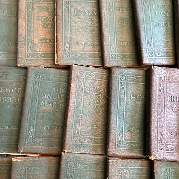 Antique Little Leather Library 1920's mini classic books