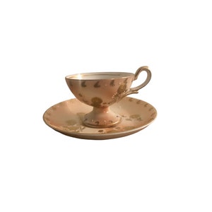 Occupied Japan peach cup and saucer elegant peach and gold hand painted