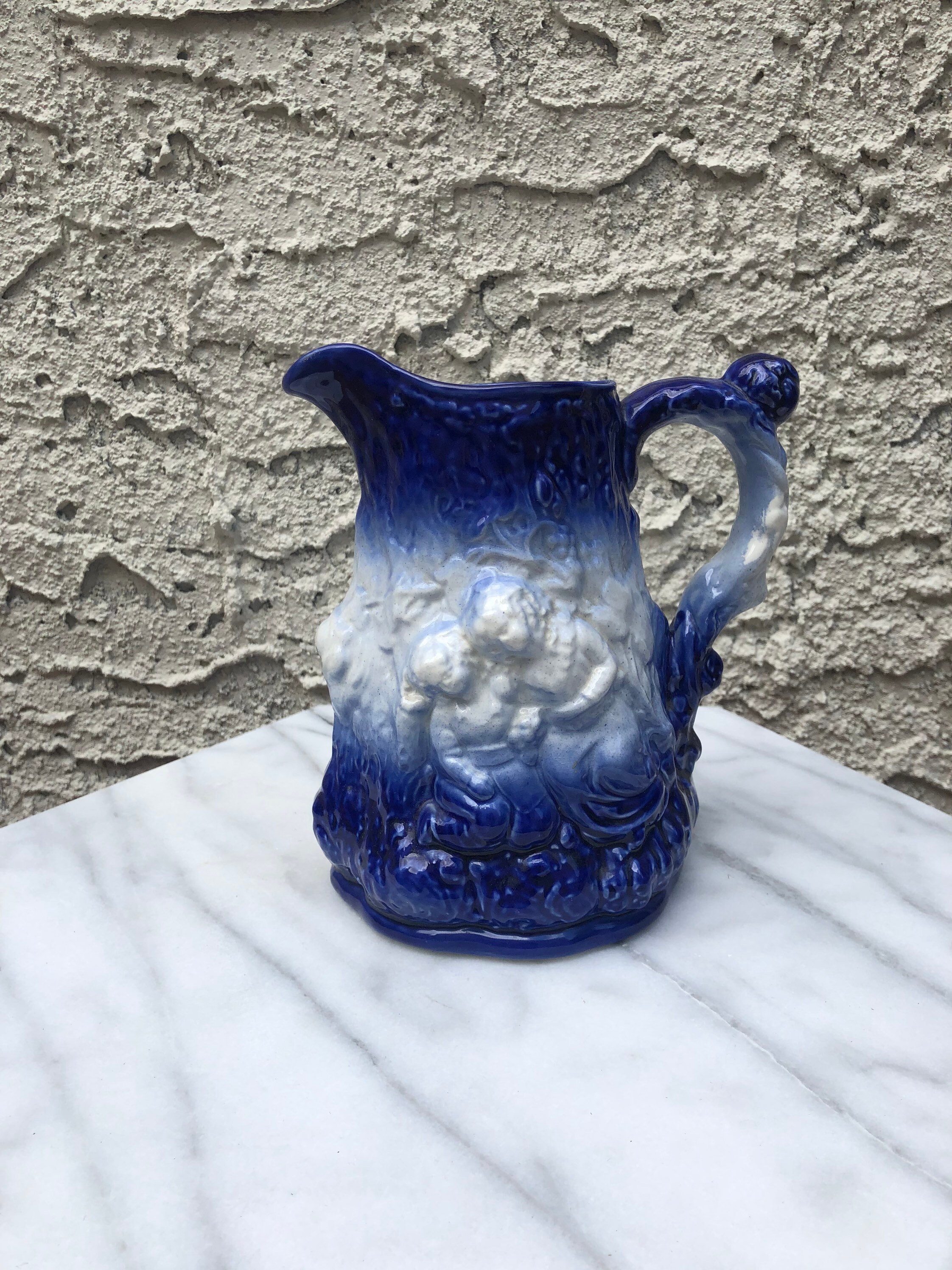Burgess & Leigh Cobalt and Ivory Burleigh Ironstone Staffordshire Flow Blue Pitcher