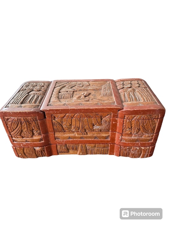 vintage carved wood jewelry box