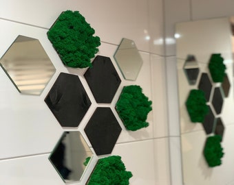 Hexagon wall art moss art green wall art modern wall heksagony mech zielona ściana dekoracje wnętrz geometric wall design