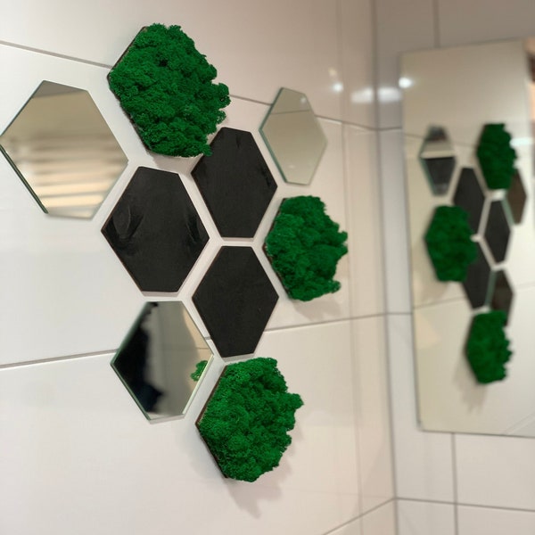 Hexagon wall art moss art green wall art modern wall heksagony mech zielona ściana dekoracje wnętrz geometric wall design