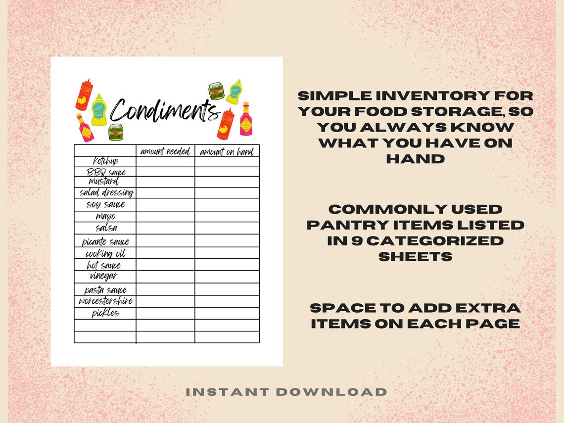 Printable Food Storage Inventory Lists Pantry Fridge & Etsy
