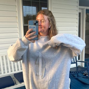 Oversized Patchwork surfboard Mockneck Sweatshirt Striped Surfboard Appliqué with Lace Unique Beachy Coastal Crewneck