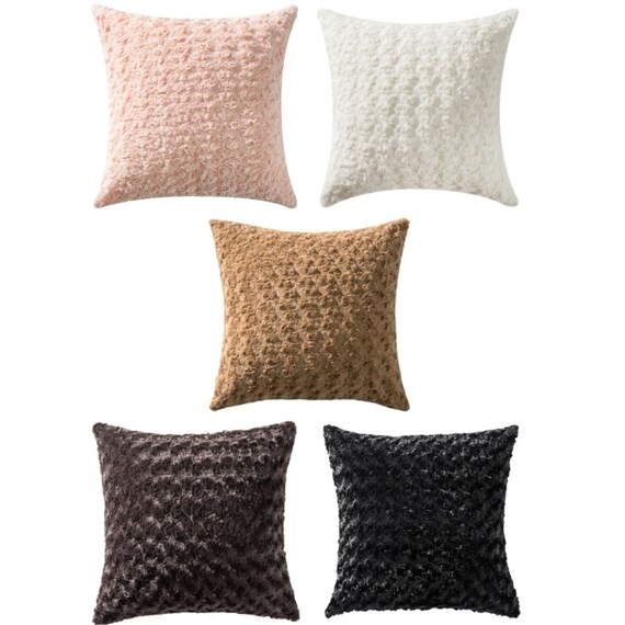 Set Of 4 Throw Pillow Faux Rabbit Fur Cushion Covers
